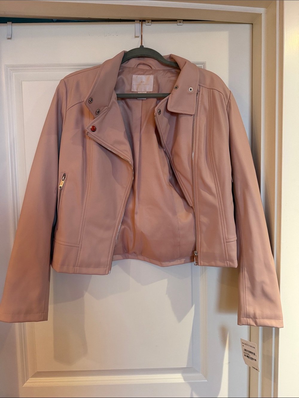 Rachel Parcell Blush Faux Leather Moto Jacket